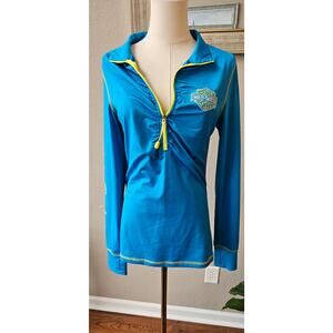 Harley Davidson Frieze 1/2 Zip Ruched Pullover Top Women Size M Blue Lightweight